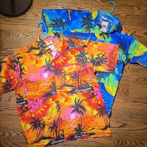 Set of two New Vibrant Tropical Hawaiian Shirts Five Parrots Sz XL, M